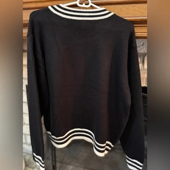 Nanette Lepore Black & Cream Varsity Cardigan Sweater Size XL NWT - Picture 11 of 11
